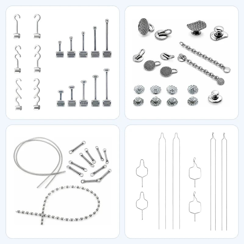 Orthodontic hooks, lingual buttons, coil springs and preformed ligature wires