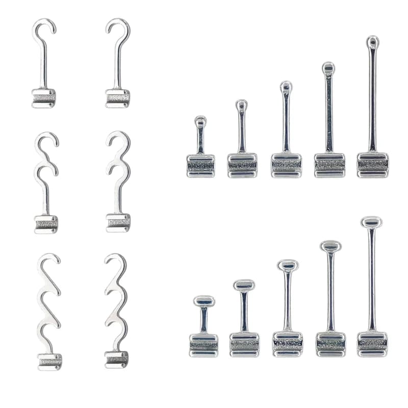 Ball, T-shaped, single, double and triple orthodontic crimpable hooks