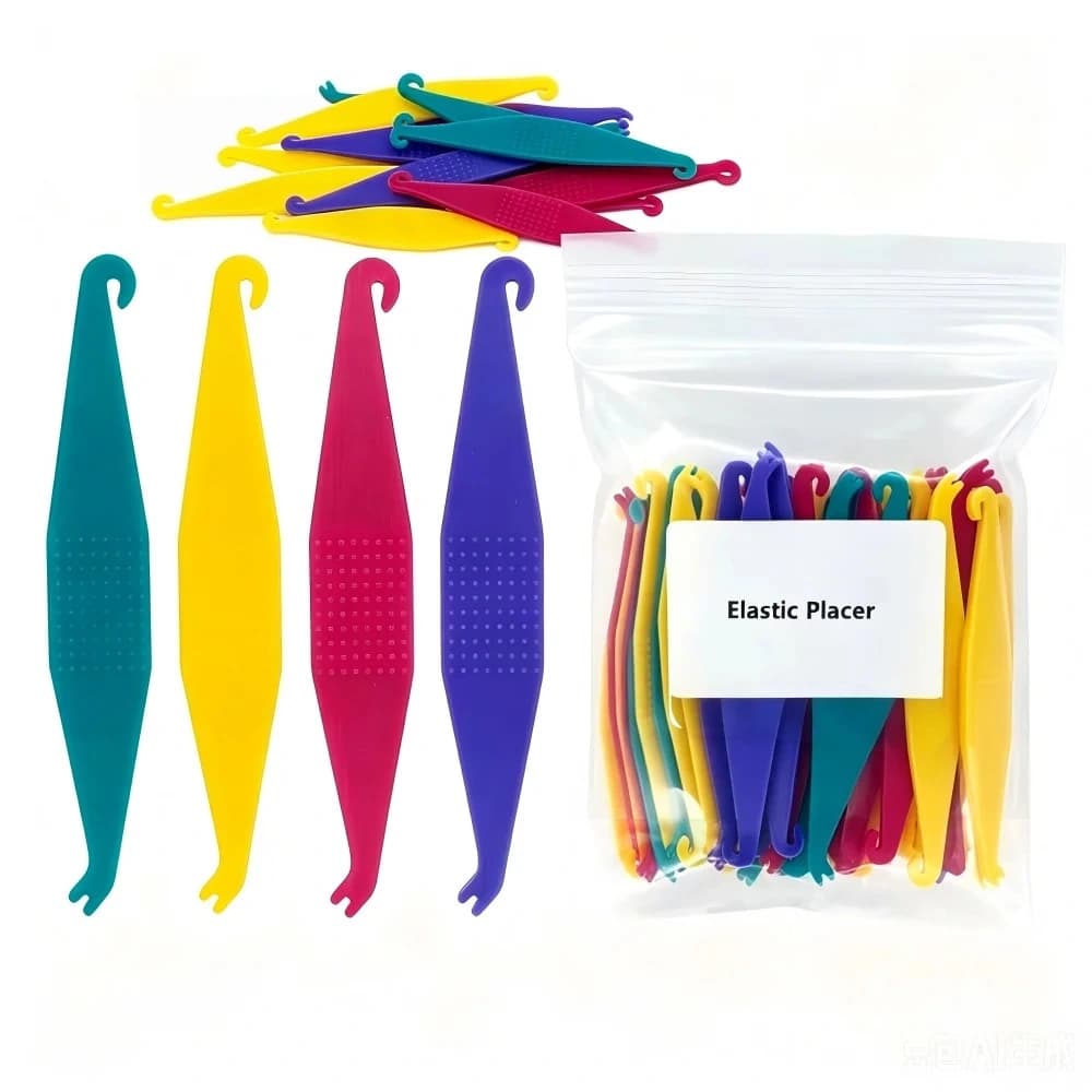 Mixed-color orthodontic elastic placers with 50-piece bag packaging