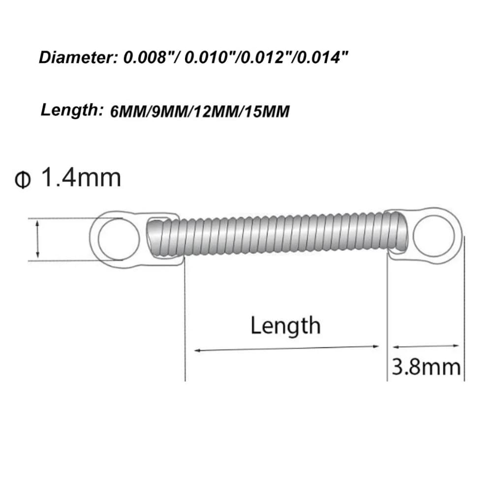 NiTi closed coil spring dimensional diagram with round eyelets