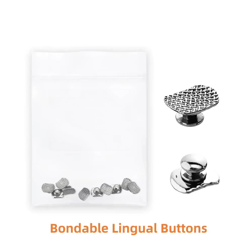 Stainless steel bondable lingual buttons with curved rectangular 80-mesh bases