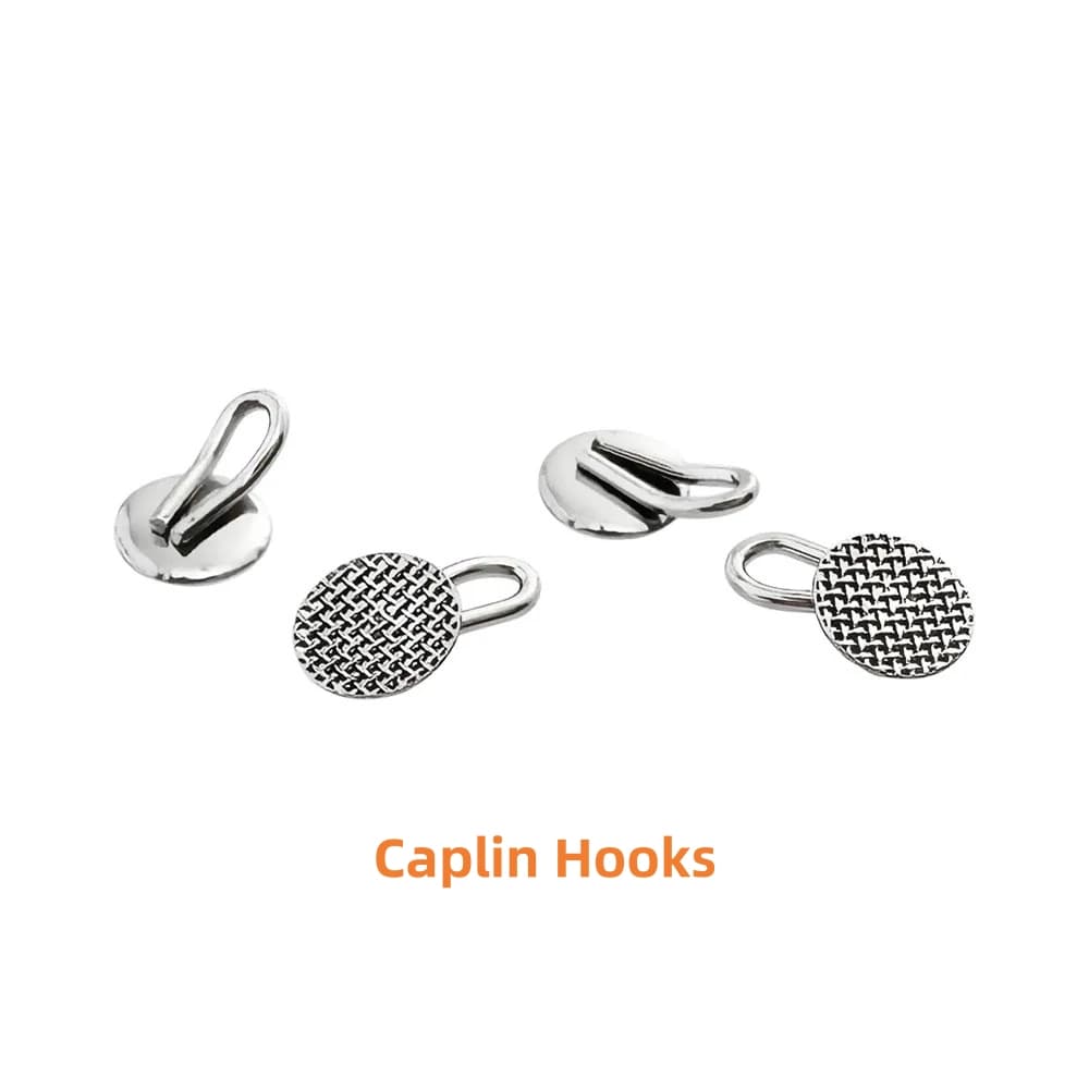 Stainless steel orthodontic Caplin hooks with curved round 80-mesh bonding bases