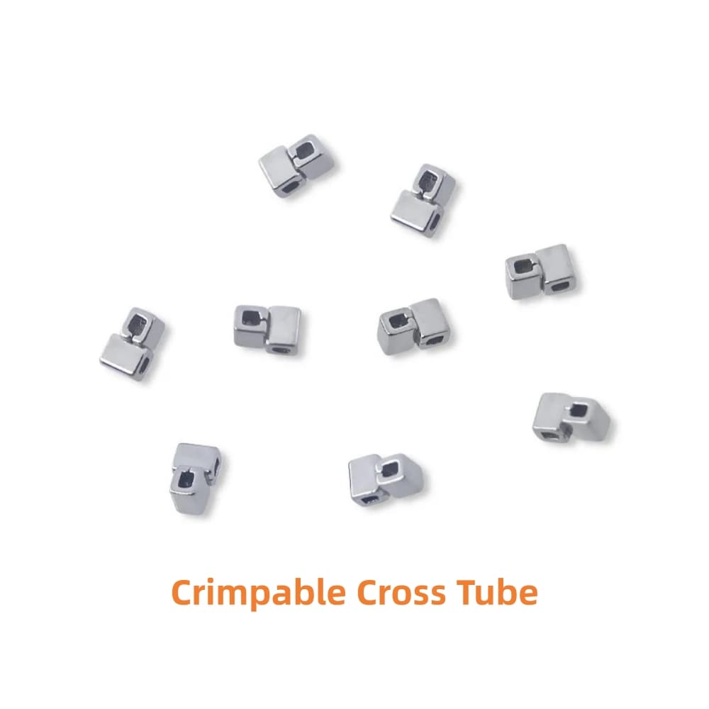 Orthodontic crimpable cross tubes with perpendicular 90-degree channels