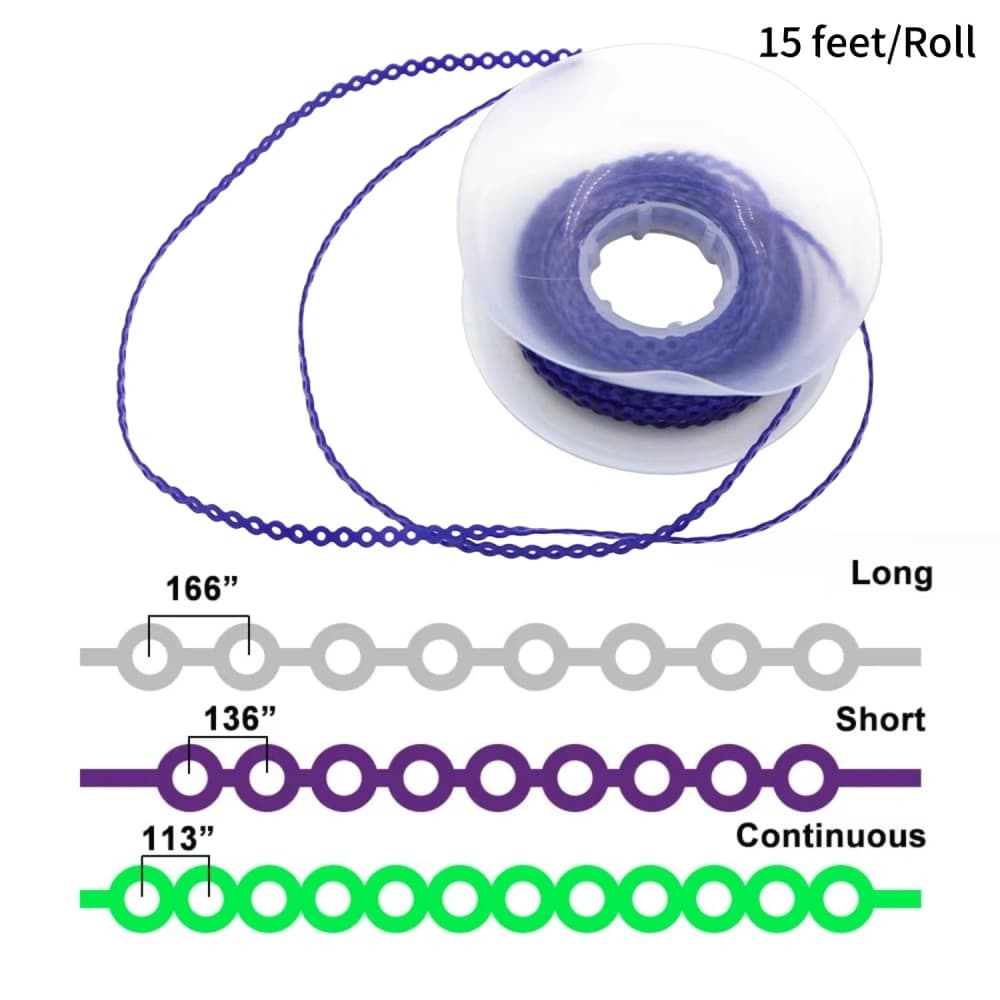 15FT orthodontic power chain roll with long, short and continuous spacing