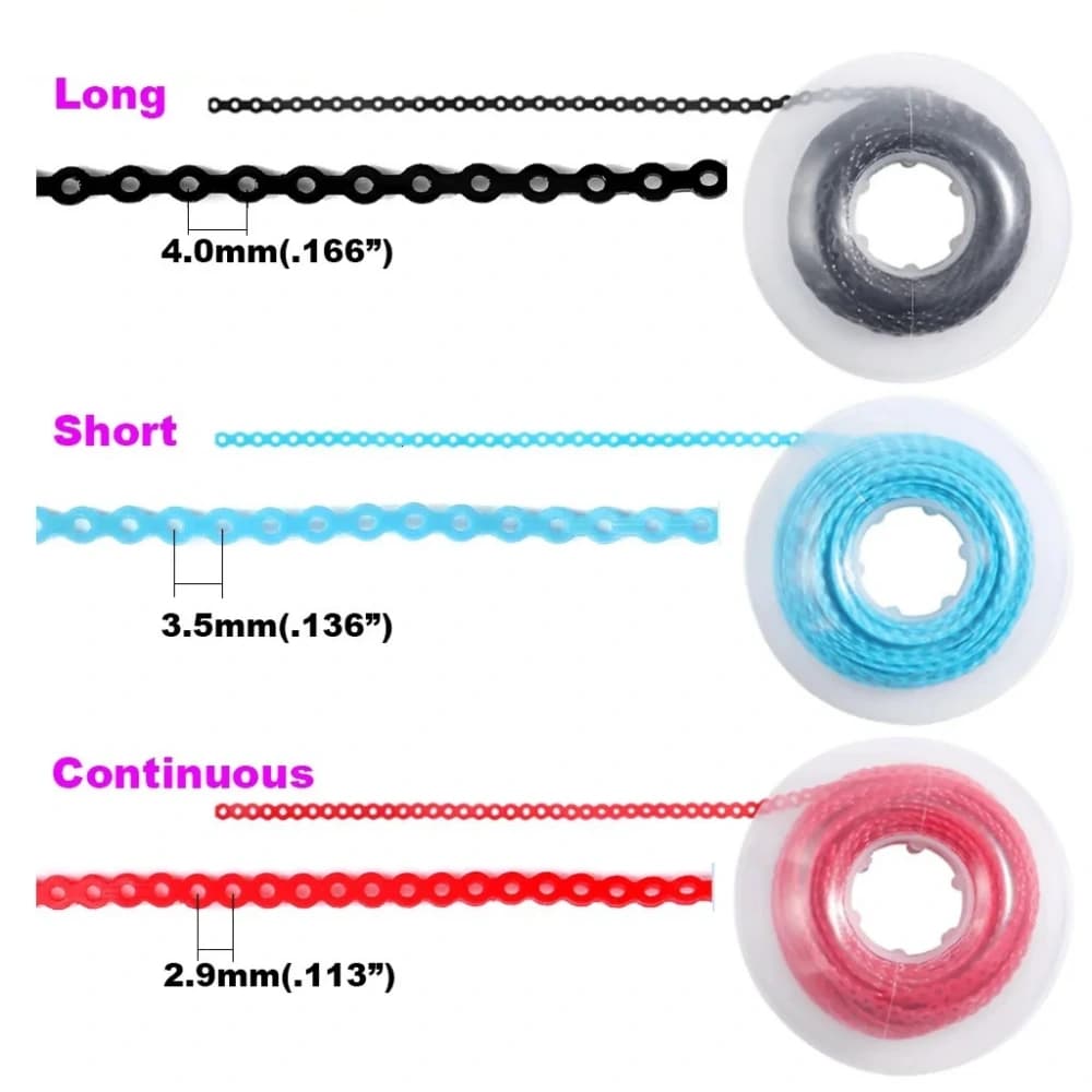 Continuous, short and long orthodontic power chain in 15FT rolls