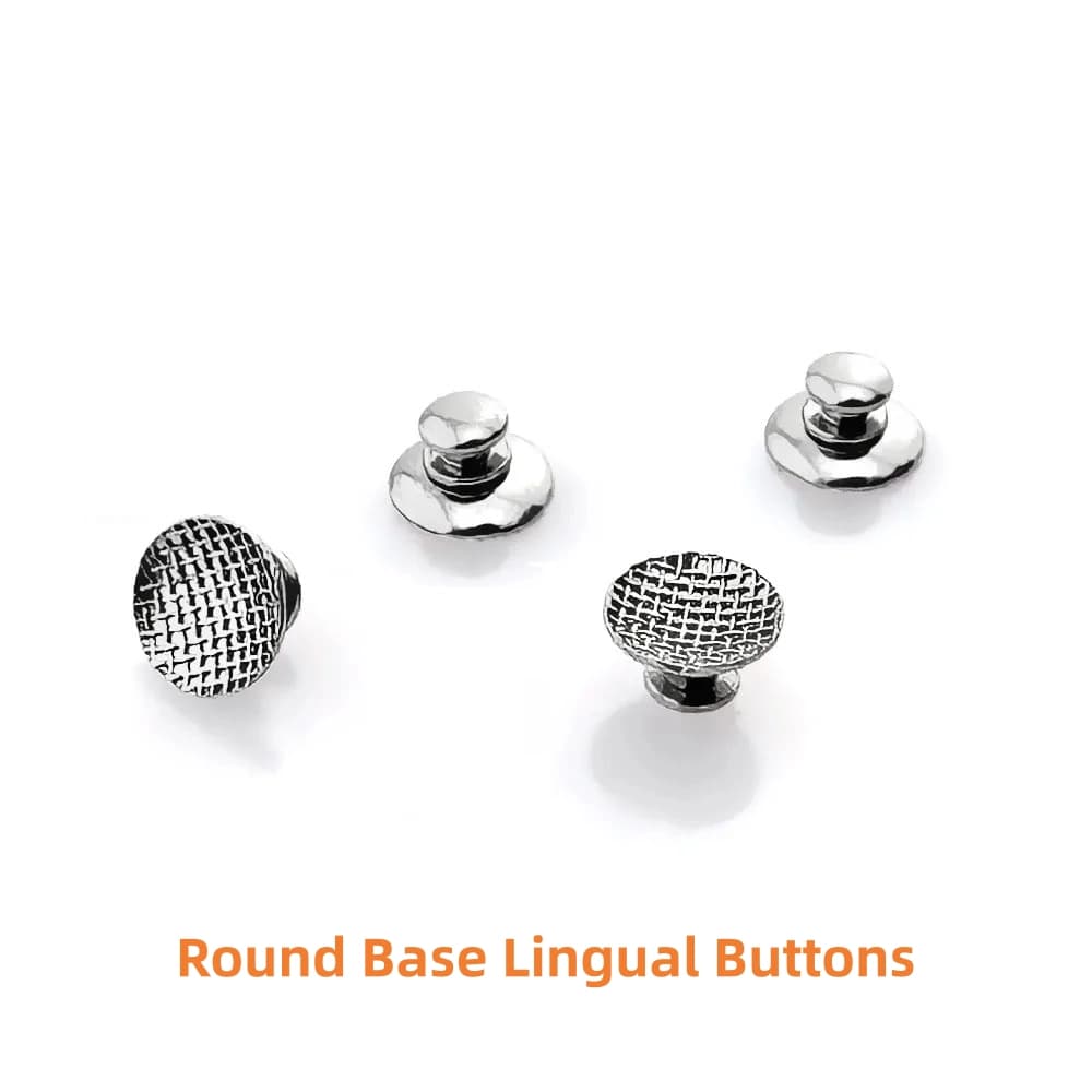 Stainless steel round base lingual buttons with curved 80-mesh bonding bases