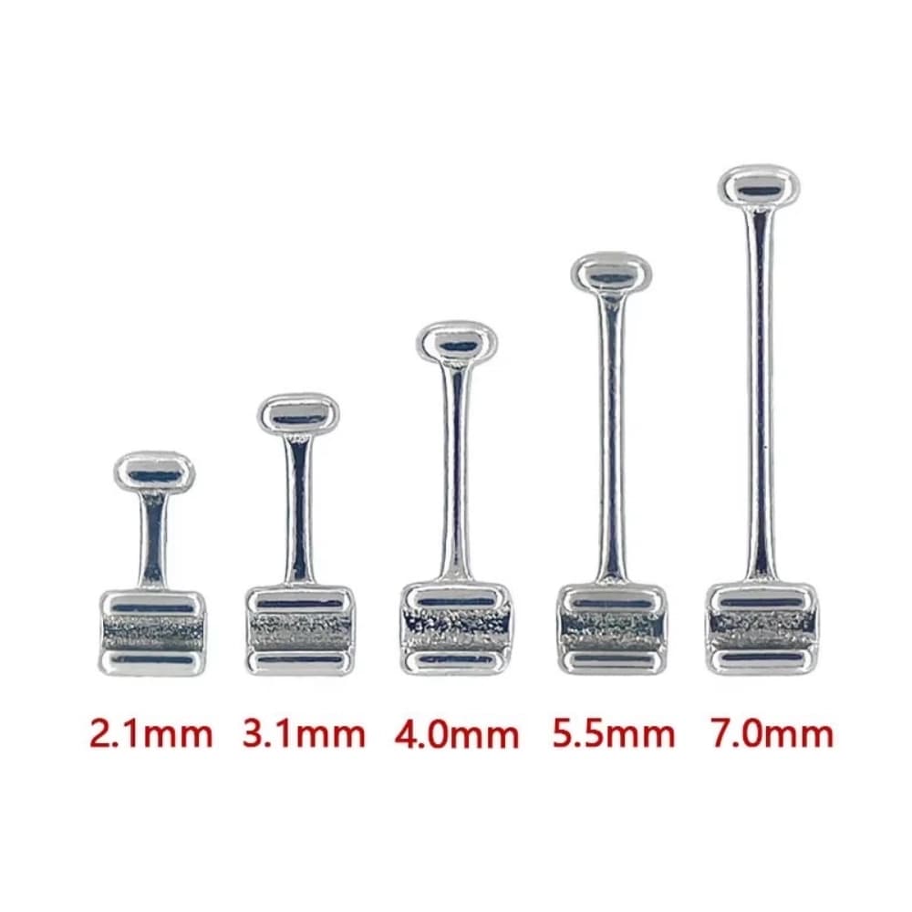 T-shaped orthodontic crimpable hooks in five available sizes