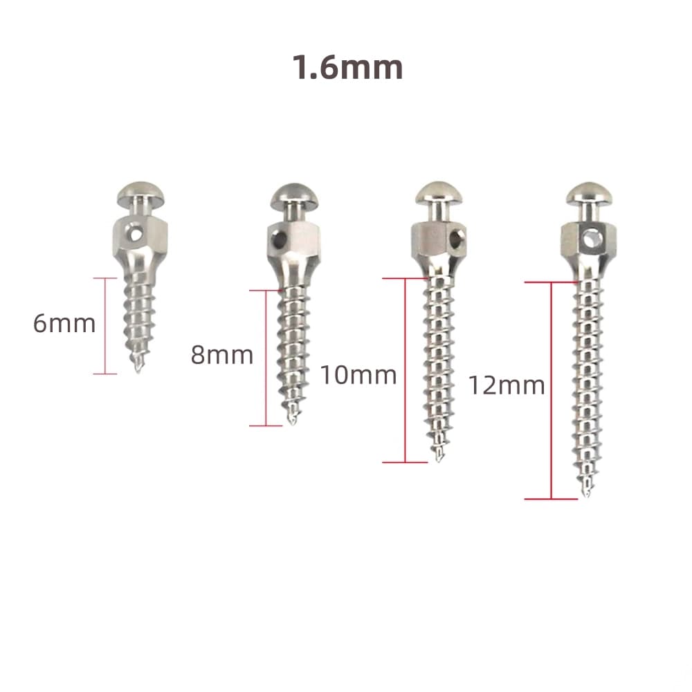 1.6 mm orthodontic temporary anchorage screws in 6, 8, 10 and 12 mm lengths